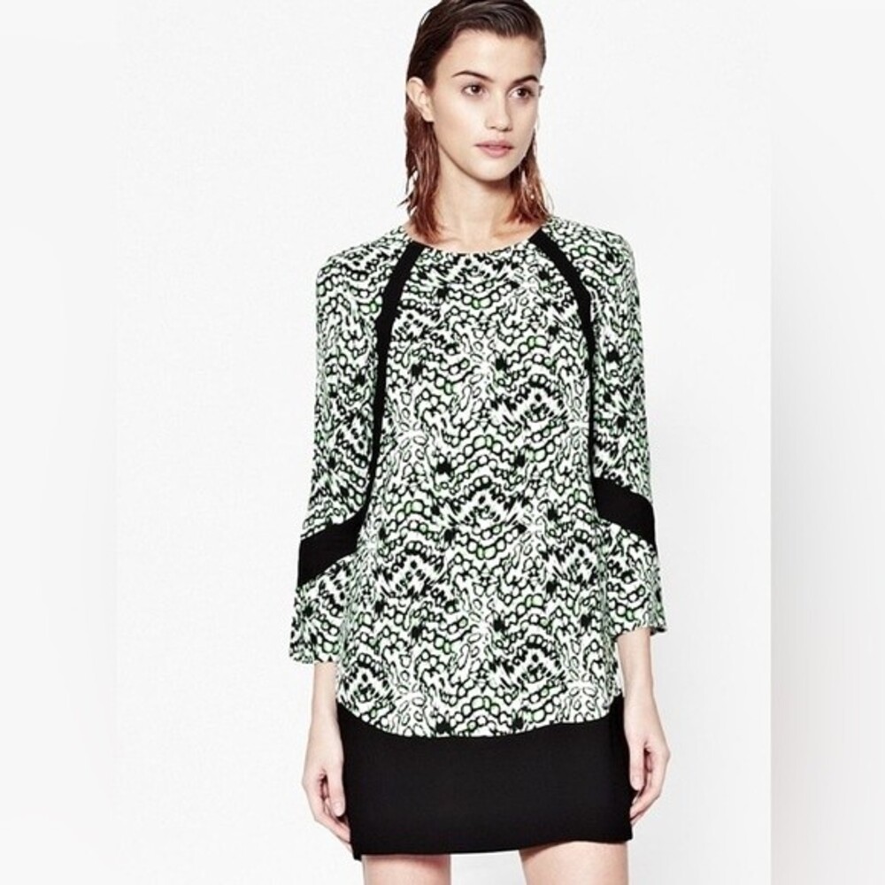 French Connection Leopard Moth Crepe Tunic Dress Green/Black, Size 4 NWOT